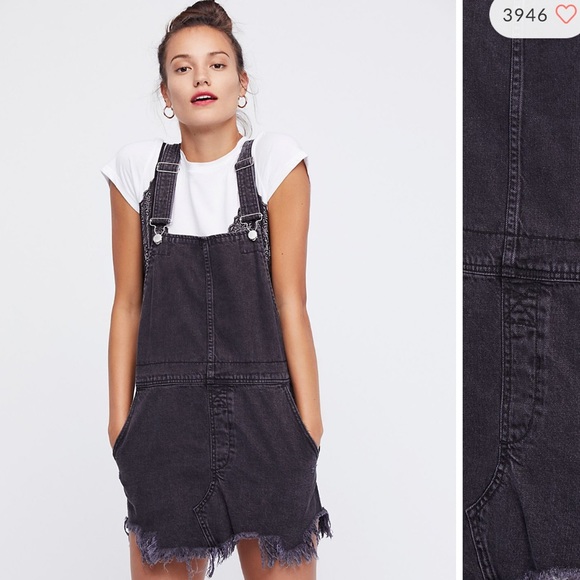 Free People Dresses & Skirts - Torn up jumper in Black overall skirt